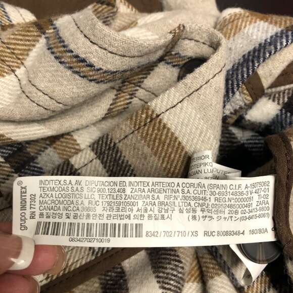 Zara Flannel Shirt Womens Size XS Beige Brown Plaid Button Down Shacket Casual - Picture 9 of 10